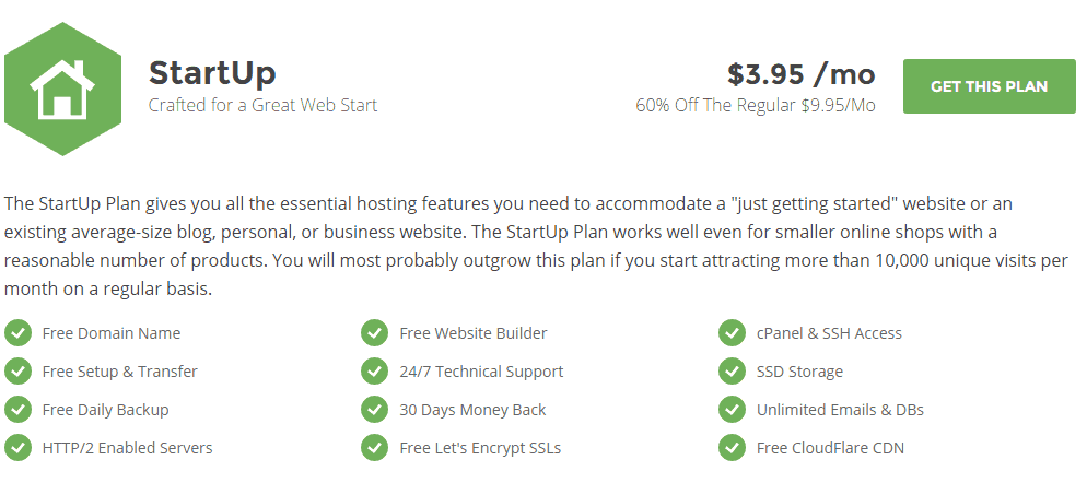 Siteground hosting - startup plan