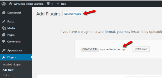 WP Media Folder Example Upload-Plugin