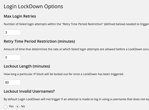 Login LockDown Options