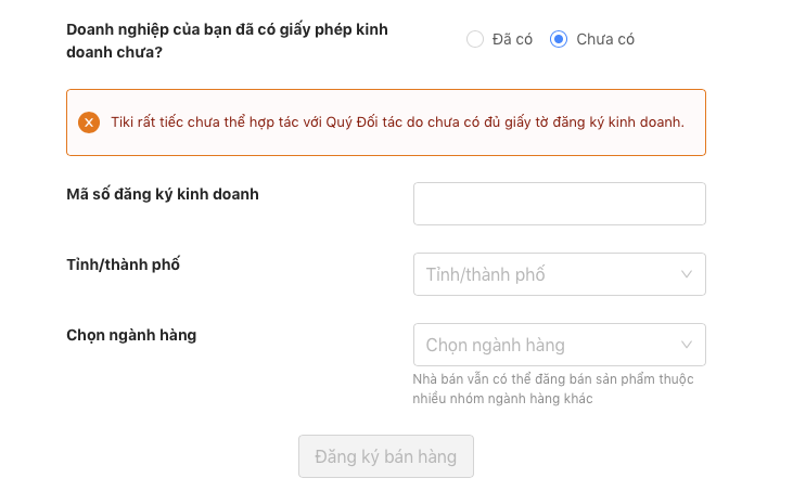 Hiện tại Tiki chưa hỗ trợ cho cá nhân làm Dropship.