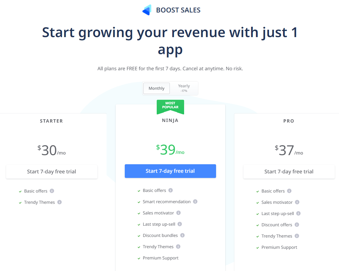 Bảng giá ứng dụng Boost Sales